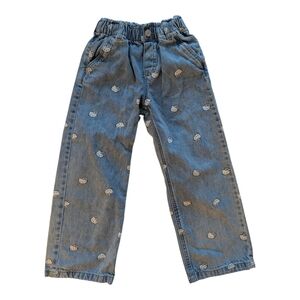H&M Girls Blue Denim Hello Kitty Print Pants Cotton Size 6x